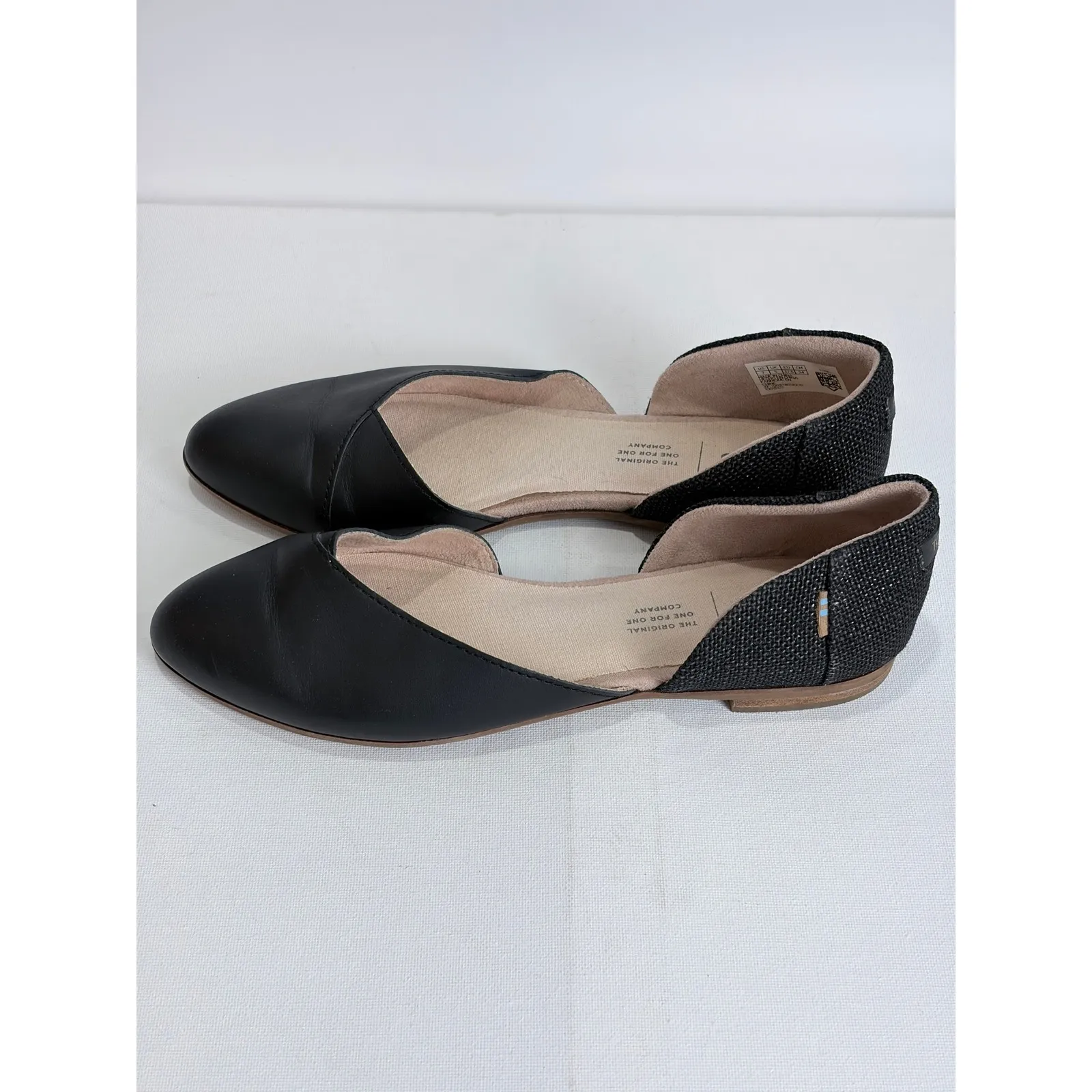 TOMS Women's Black Leather Pointed Toe Fabric Accent D'Orsay Flats Shoes W7 - Image 14