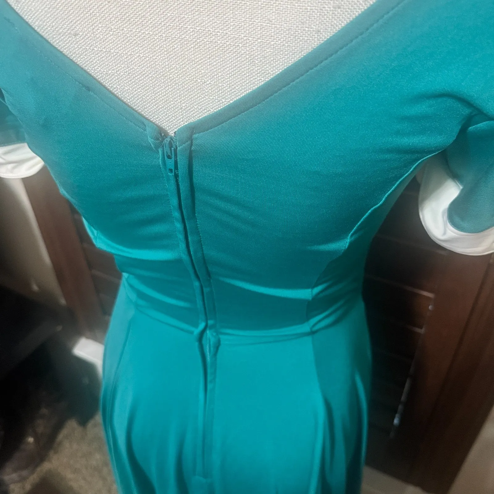 Unique Vintage Fit & Flare Dress Women Sz S Green V - Image 6