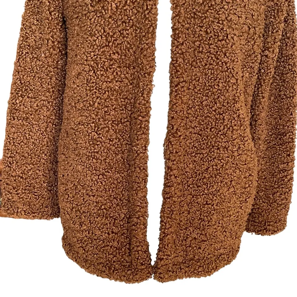 Max Studio Women’s Faux Fur Shearling Teddy Bear Coat Size S Brown Collarless - Image 3