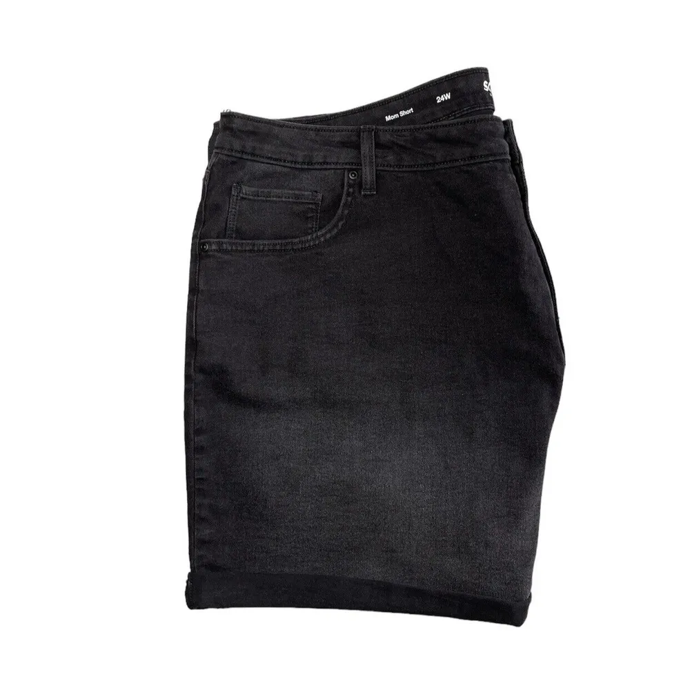 Womens Sonoma Relaxed Rolled-Cuff Denim Mom Shorts Plus Size 24W Black High Rise - Image 4
