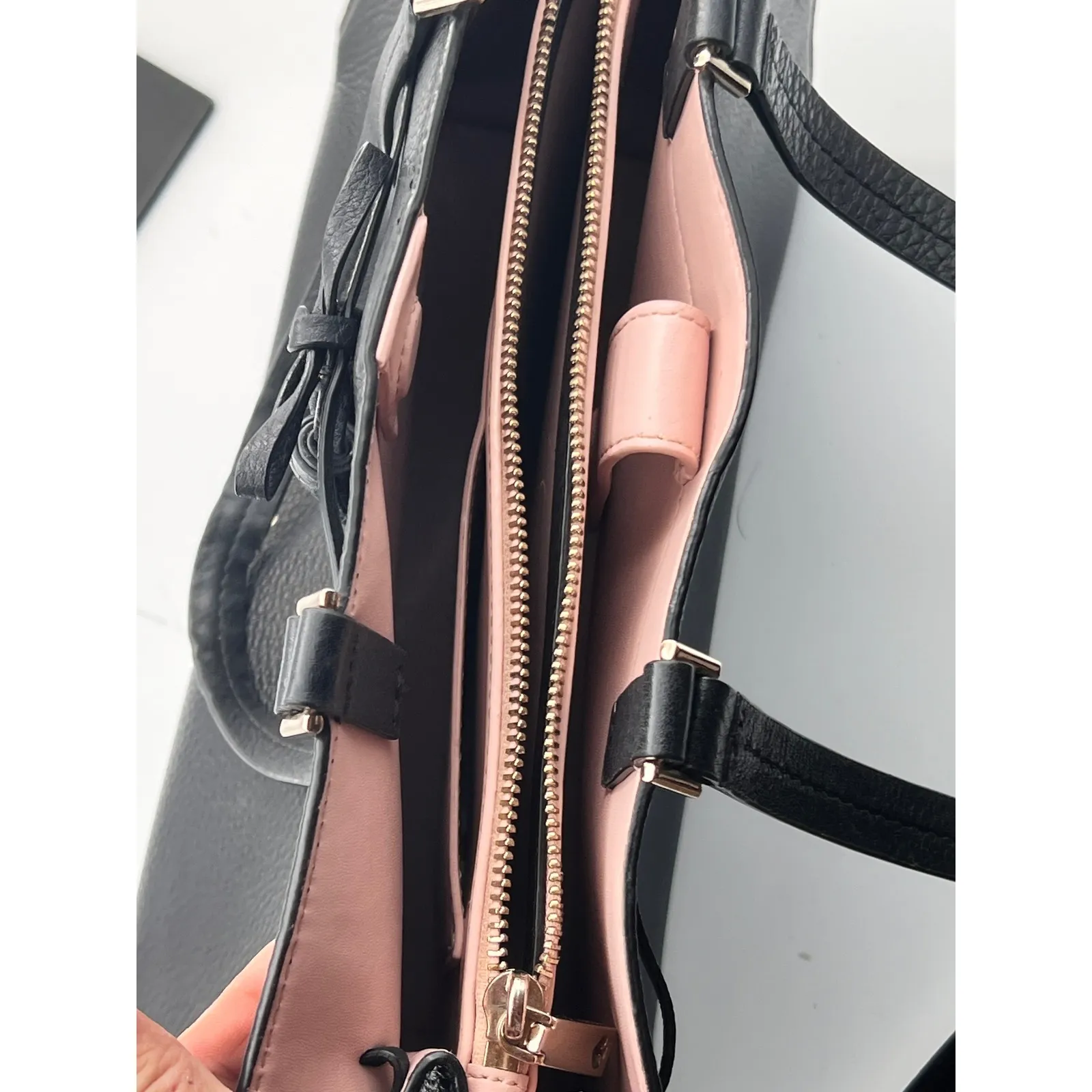 Kate Spade New York Black Leather Satchel Tote Bag Tassel Bow Medium Pink READ** - Image 6