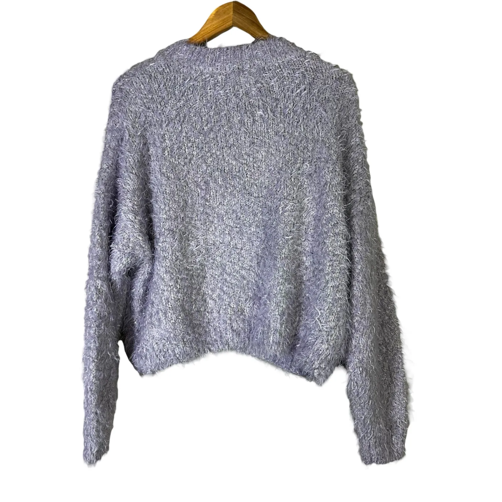 C&V Fuzzy Knit Sweater Womens L Pastel Purple Cozy Textured Y2K - Image 3
