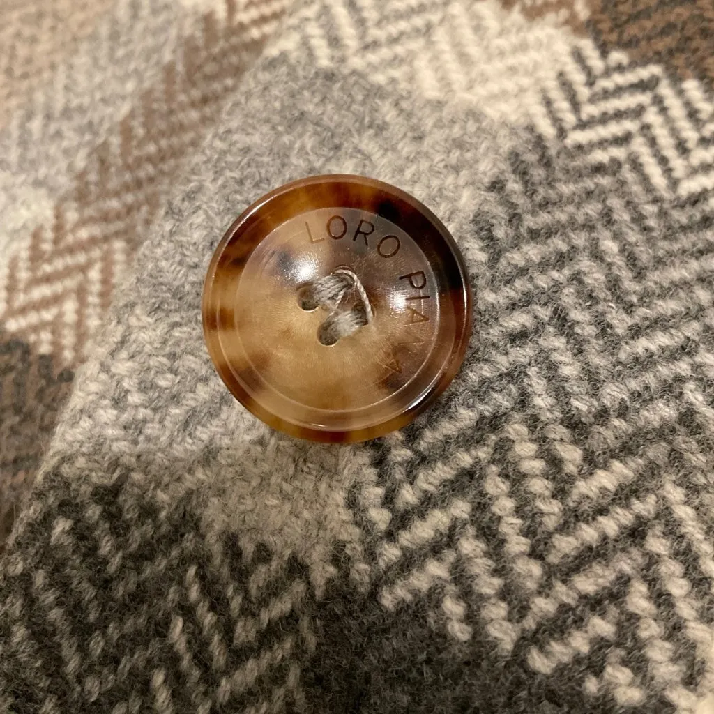 Loro Piana herringbone wool brown grey plaid check women long coat IT42 bust37 - Image 8