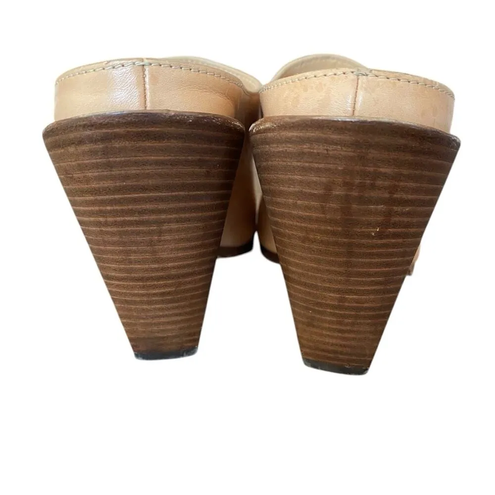 Burberry Light Almond Tan Leather Cut Out Block Heel Sandals size 37 size 7 - Image 8