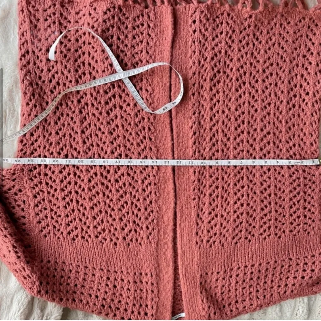Kimchi Blue Anthropologie Coral Pink Cozy Cardigan Open Knit Medium Dusty Rose - Image 5