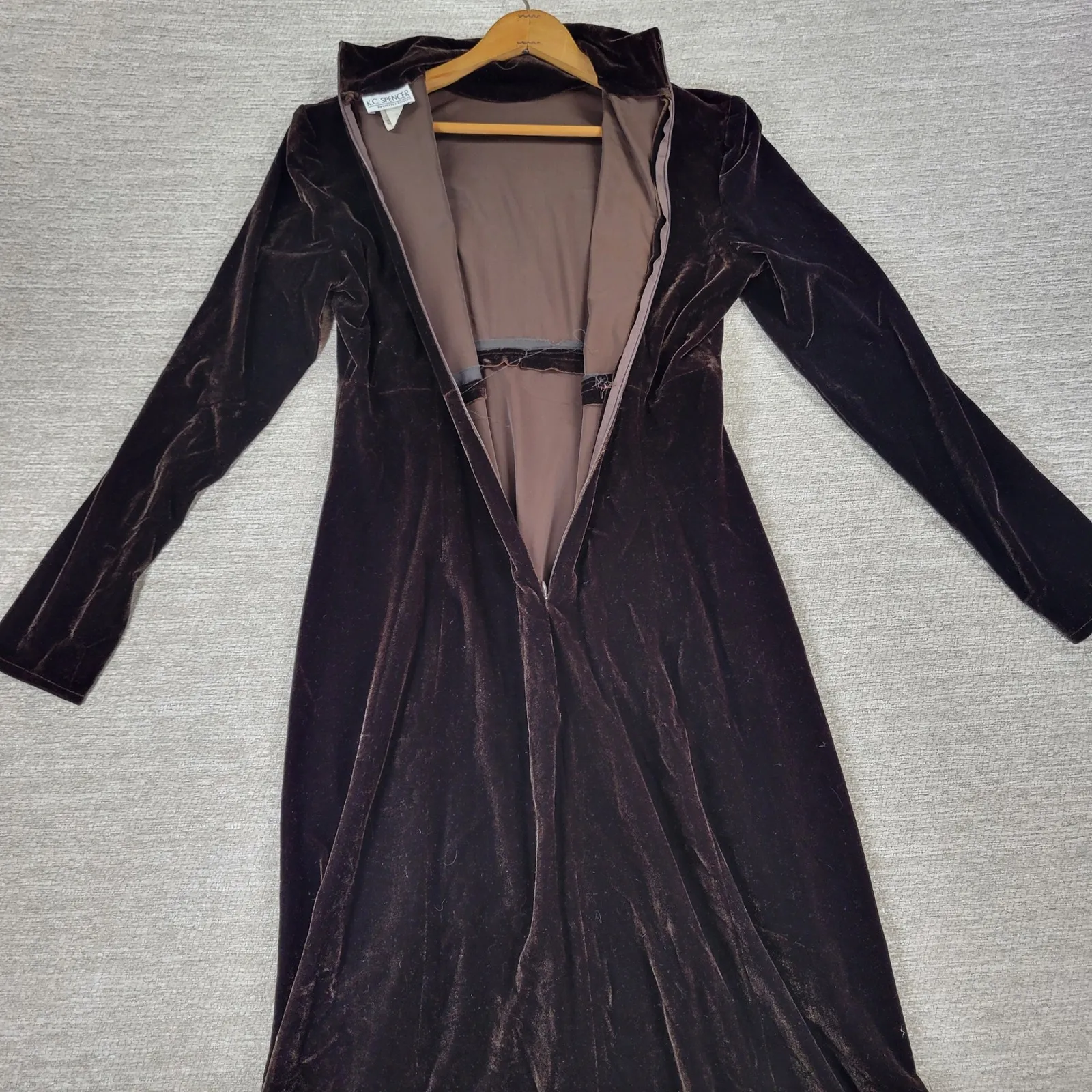 Vintage KC Spencer Velvet Maxi Dress Sz 6 Brown Turtleneck Whimsigoth Cocktail - Image 6