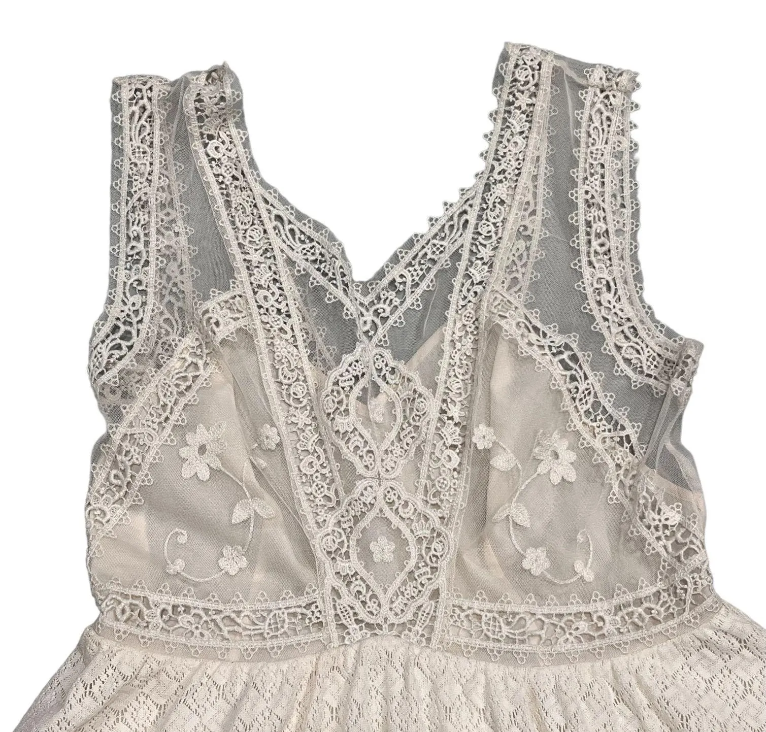 Free People Victoria Ecru Ivory Lace Mesh Sheer Sleeveless Mini Dress - Image 8