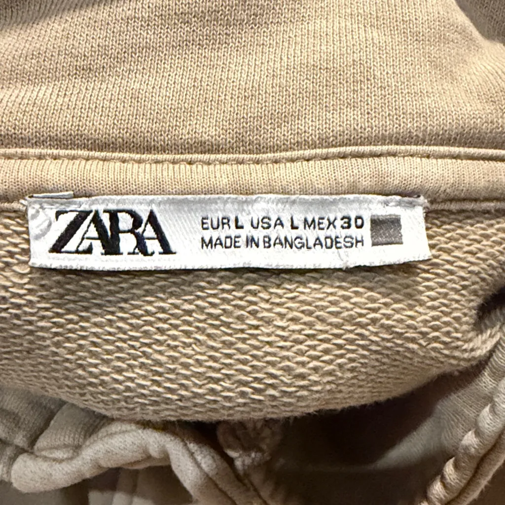 Zara- Khaki Cargo High-Waist Wide Leg Zipper Attached Belt Jumpsuit- Size L - Image 3