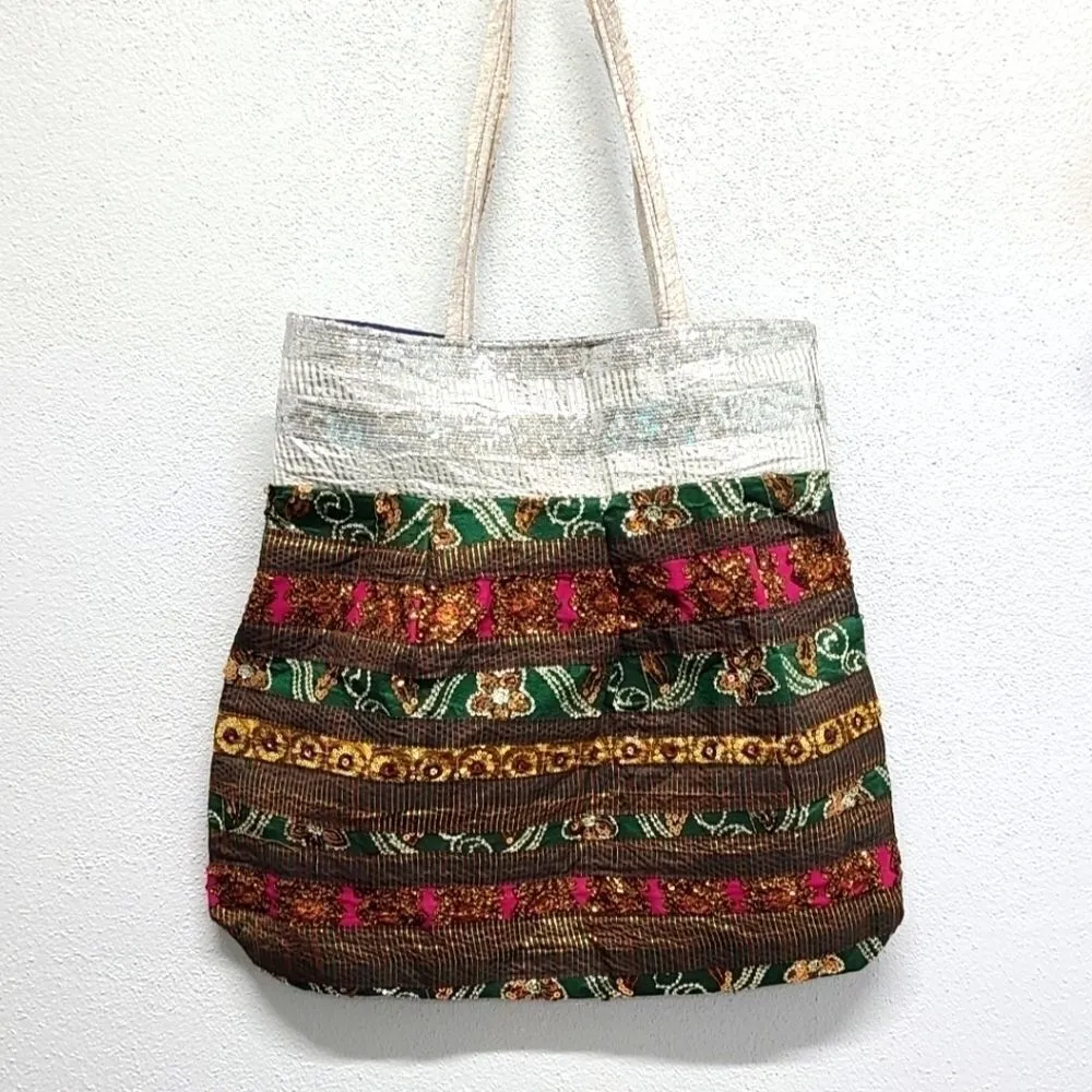 Indian Embroidered Multicolor Floral Large Bag‎ - Image 8