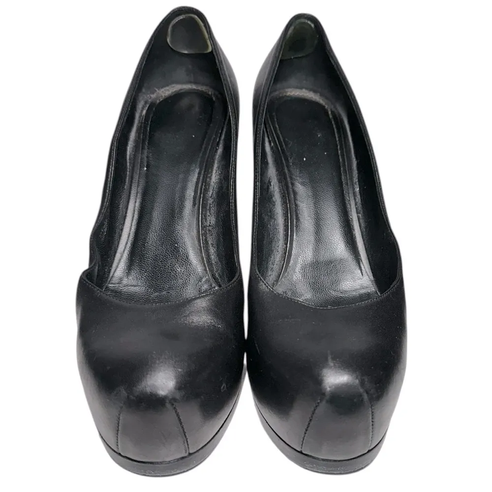 Yves Saint Laurent YSL Size 39.5 8.5 Black Leather Tribtoo Platform Pumps Heels - Image 4