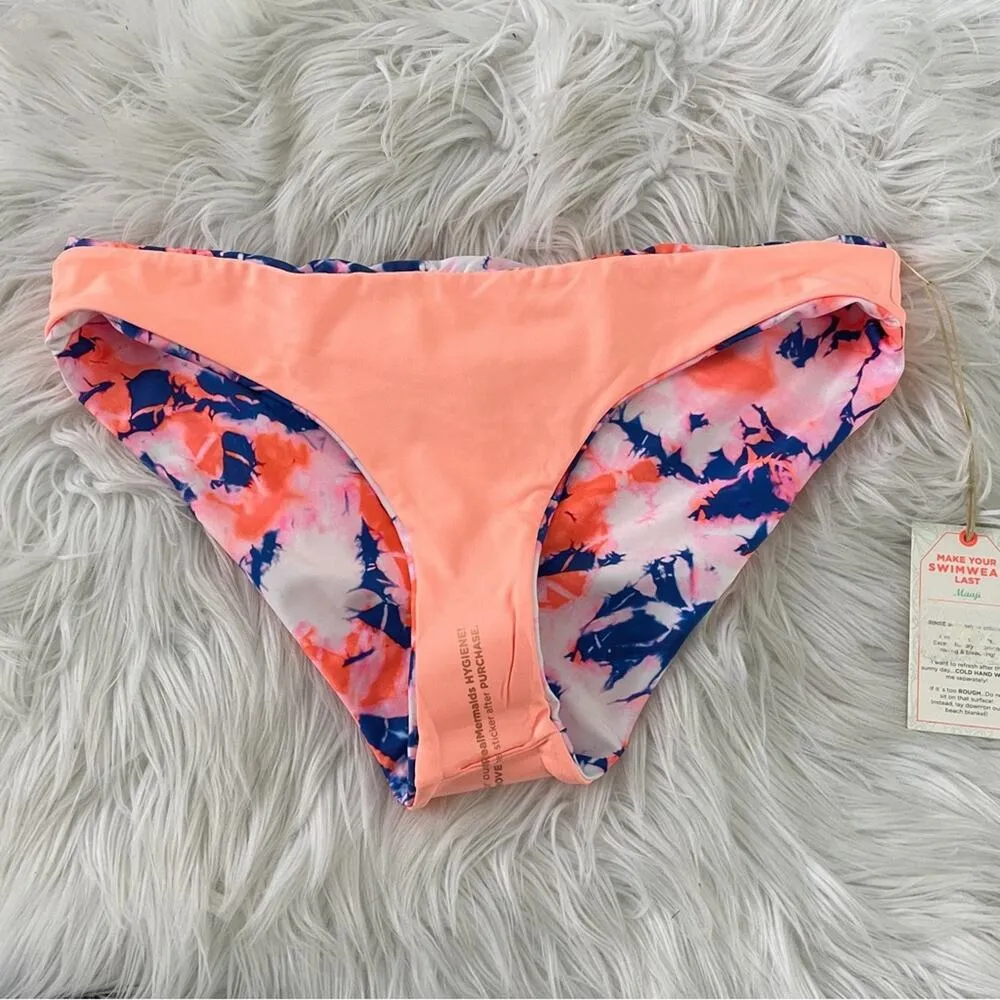 Marble Tie Dye Signature Reversible Bikini Bottoms Swim Blue Peach L new - Image 7