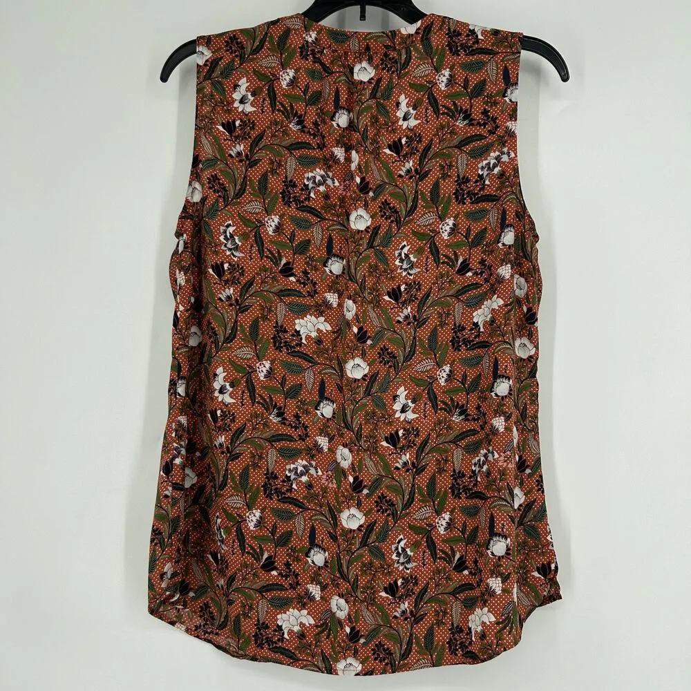 Daniel Rainn Boho Floral Tank Top Blouse Brown Pleated Sleeveless Whimsy Size S - Image 4