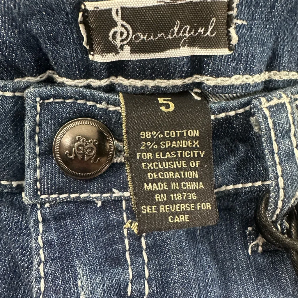 Soundgirl Y2K Denim Micro Shorts Womens 5 Indie Sleaze Bling Cross Low Rise NWT - Image 4