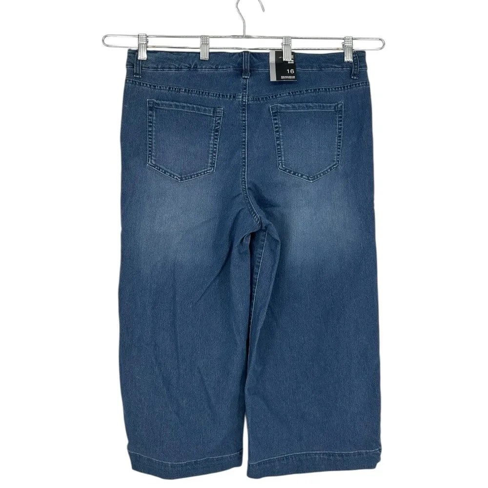 Style & Co. Mid Rise Denim Culottes size 16 Tummy Control Jeans NWT Cropped Blue - Image 6