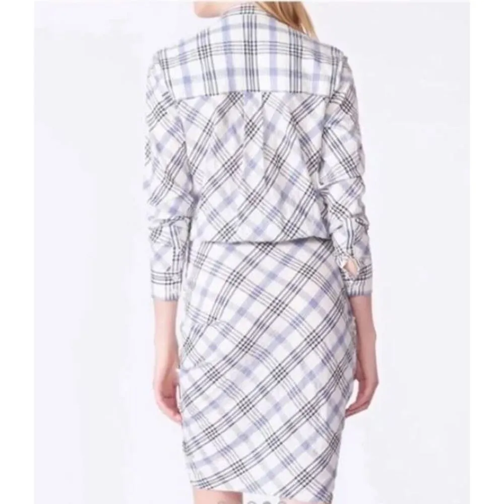 Veronica Beard Della Plaid Button Down Mini Shirt Dress Blue Multi Womens Size 6 - Image 3