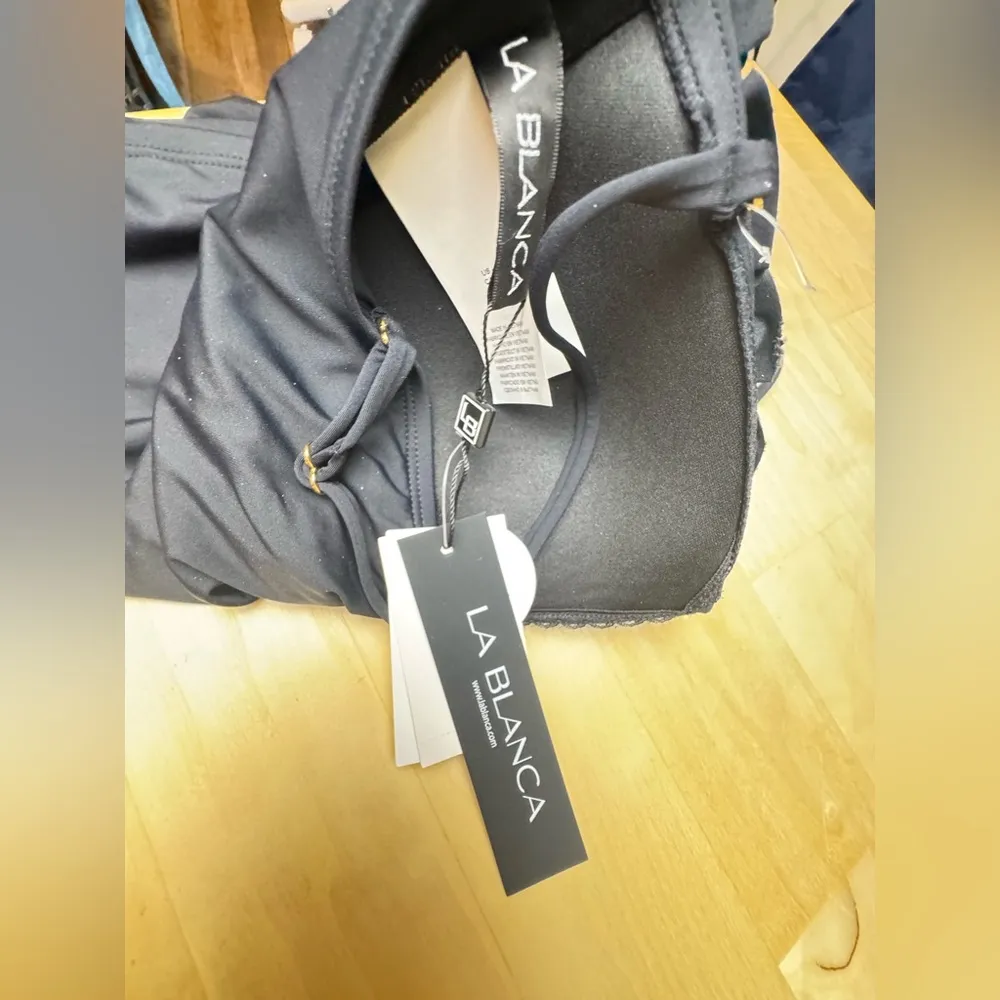 La Blanca Island Goddess Ruffle Bandeau Tankini Top NWT Size 6 Black - Image 11