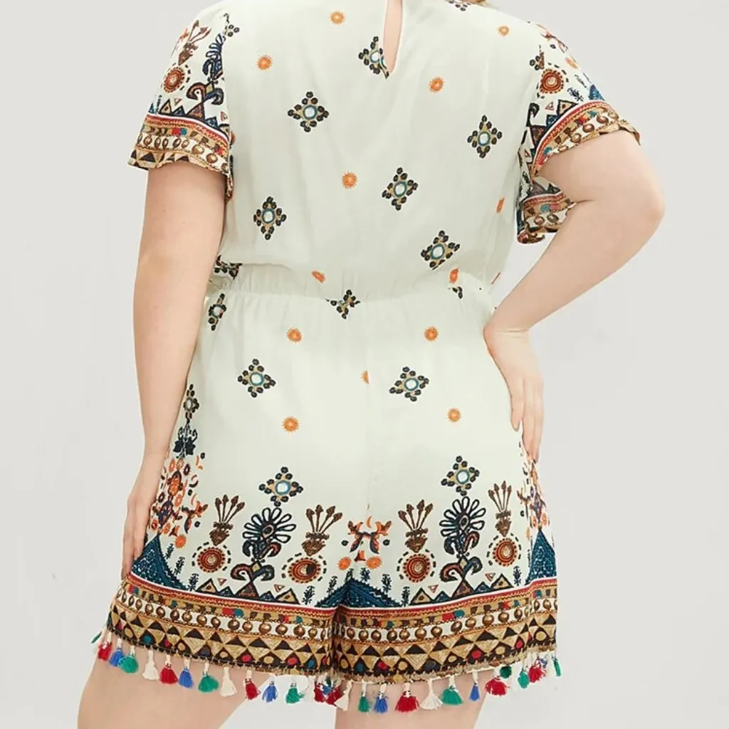 Bloomchic Bandana Print Trim Ruffles Sleeve Pocket Wrap Jumpsuit Ivory 18 - Image 3