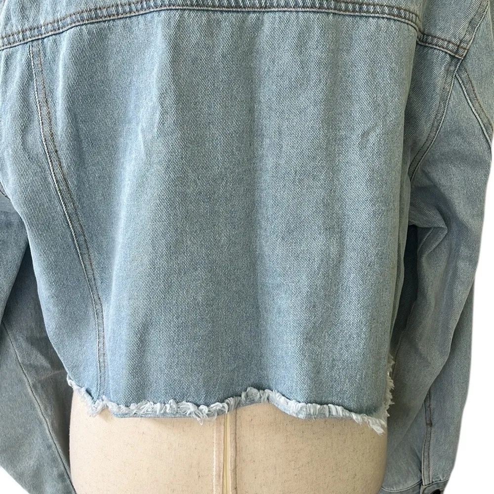 Love Tree Women's Juniors Cropped Denim Ripped Jean Jacket - Image 7