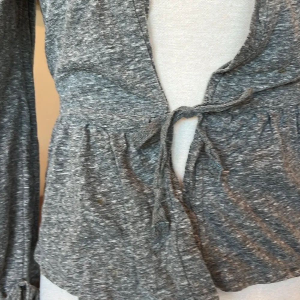 Heather Gray Cotton Jacket Sweater Lightweight Cinch Waist Womens XS - Image 5