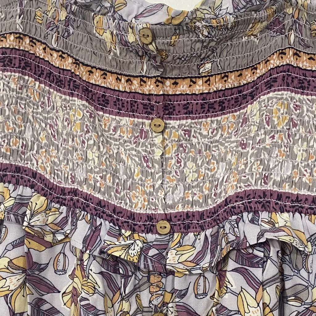 Bohemian Floral Midi Dress in Purple and Cream Size L - Image 5