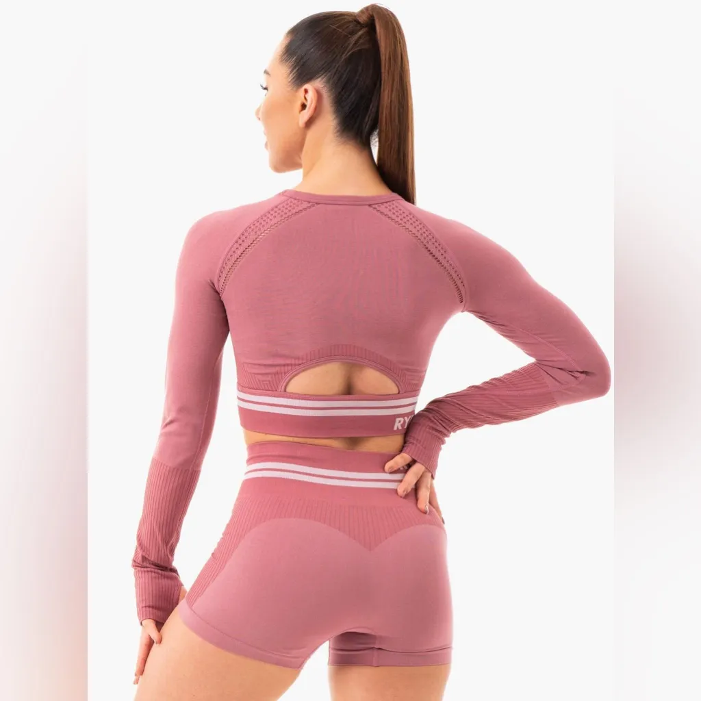 RYDERWEAR FREESTYLE SEAMLESS LONG SLEEVE CROP DUSTY PINK‎ WOMENS X-LARGE - Image 3