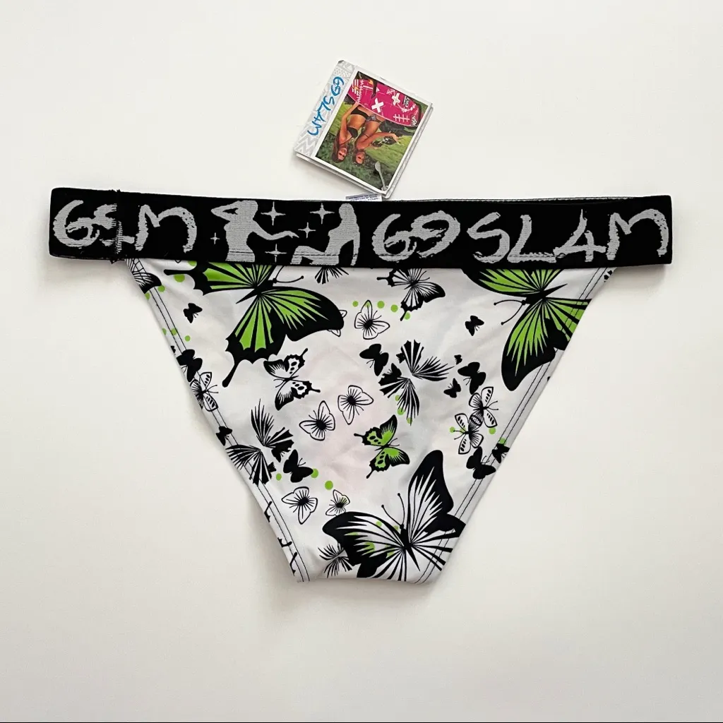 69 Slam White Black Green Butterfly Bikini Bottoms NWT Small Elastic Waistband - Image 4