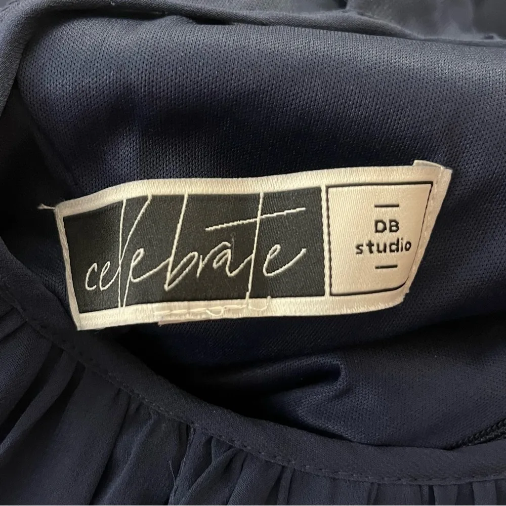 Celebrate by DB Studio High Neck Pleated Chiffon Gown Keyhole Front Marine 8 Blue - Image 3