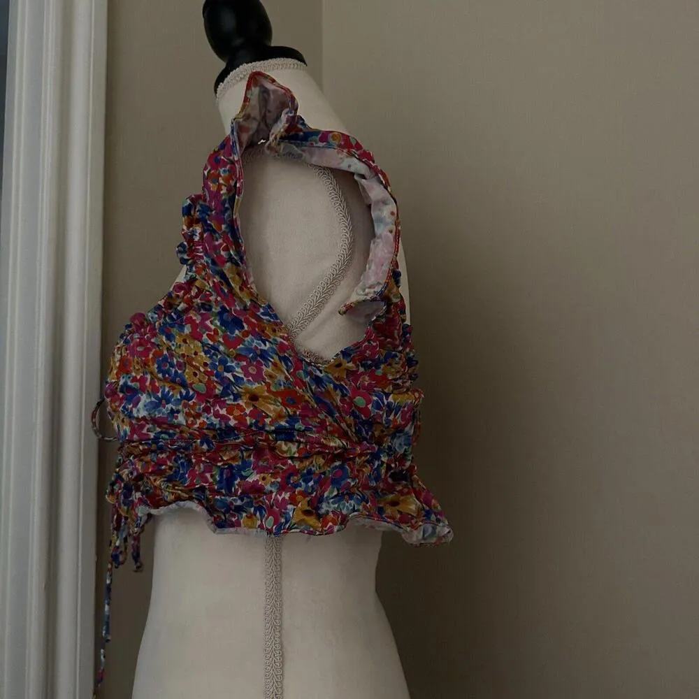 For Love and Lemons Sasha Crop Top Pink Blue Yellow Floral - Image 4