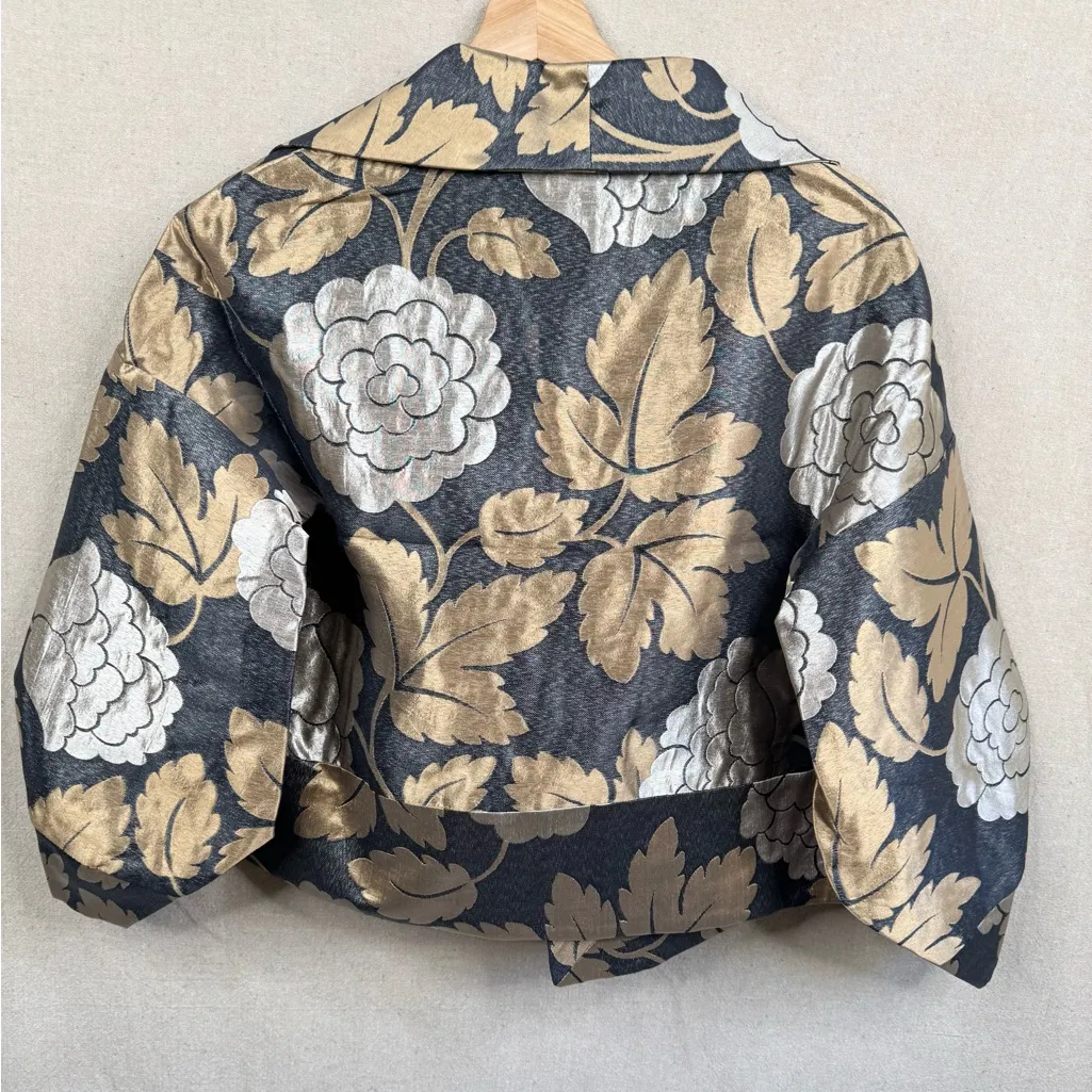 CHELSEA & THEODORE Harlow Jacket Size 6 Black Floral Cropped Metallic 3/4 sleeve - Image 3