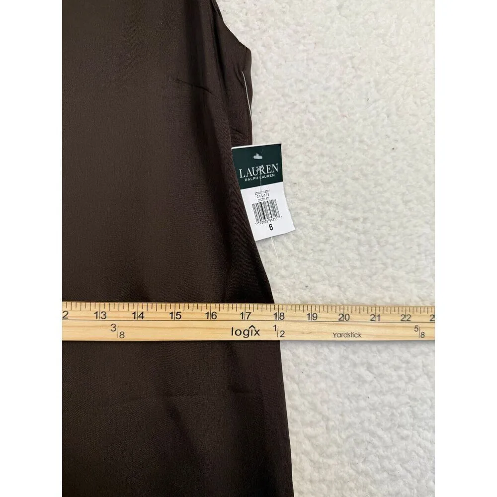 NWT‎ Lauren Ralph Lauren Chocolate Brown Goat Suede Trim Keyhole Shift Dress 6 - Image 9
