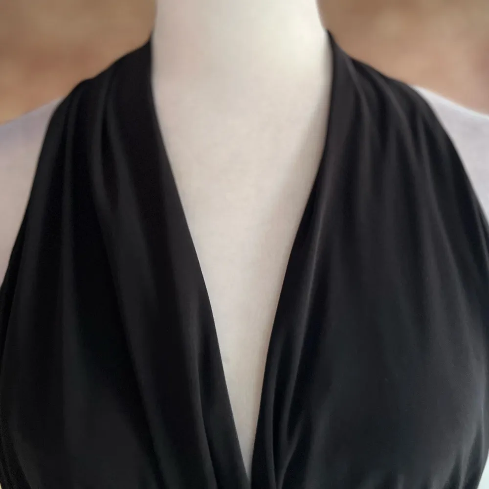 Nine West Dress Midi Black Halter Ruched Jersey Knit Midi 14P Cocktail Party LBD - Image 5