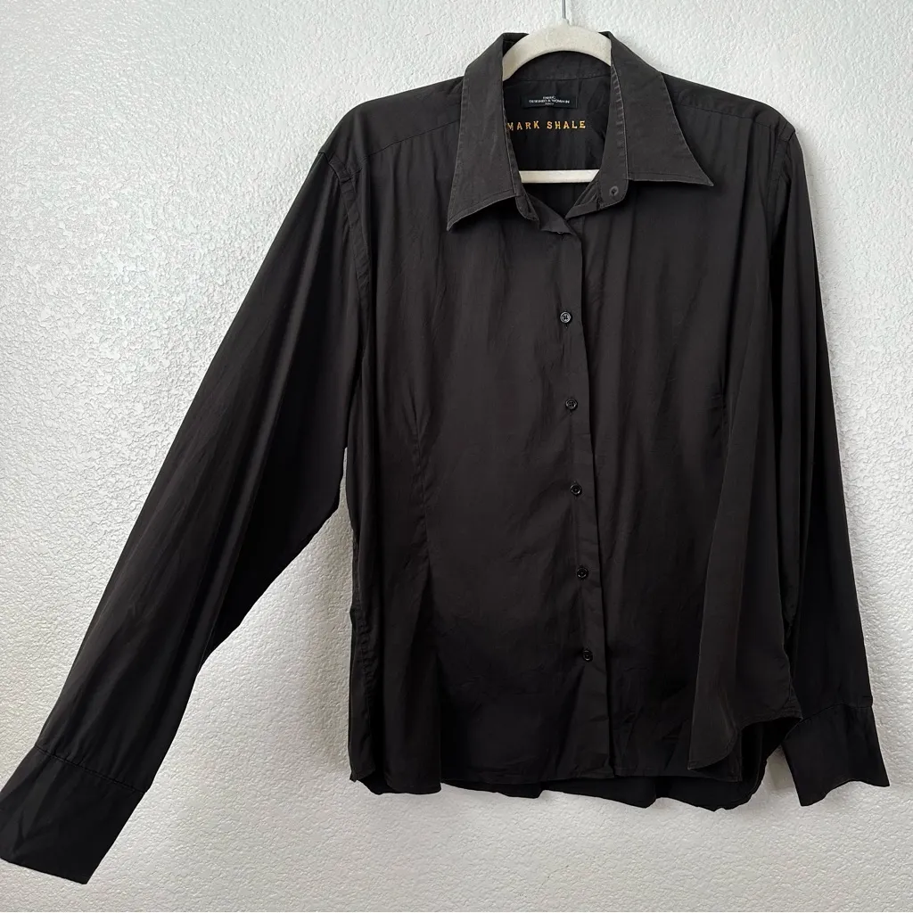 Mark Shale Cotton Blend Made in Italy Brown Button Down Women's Shirt, Size 16 - Image 2