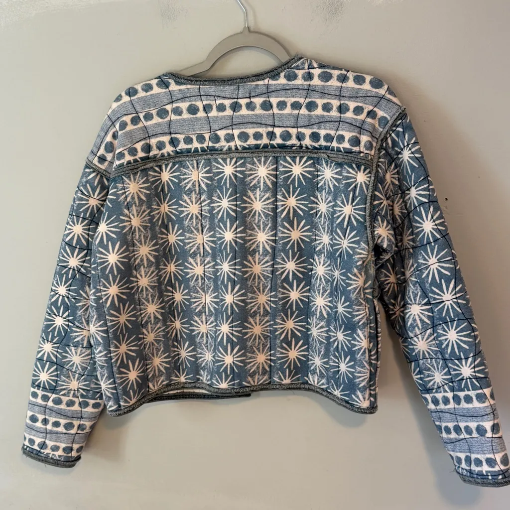 Free People Kara Quilted Cardigan Jacket XS Blue Print - Image 3