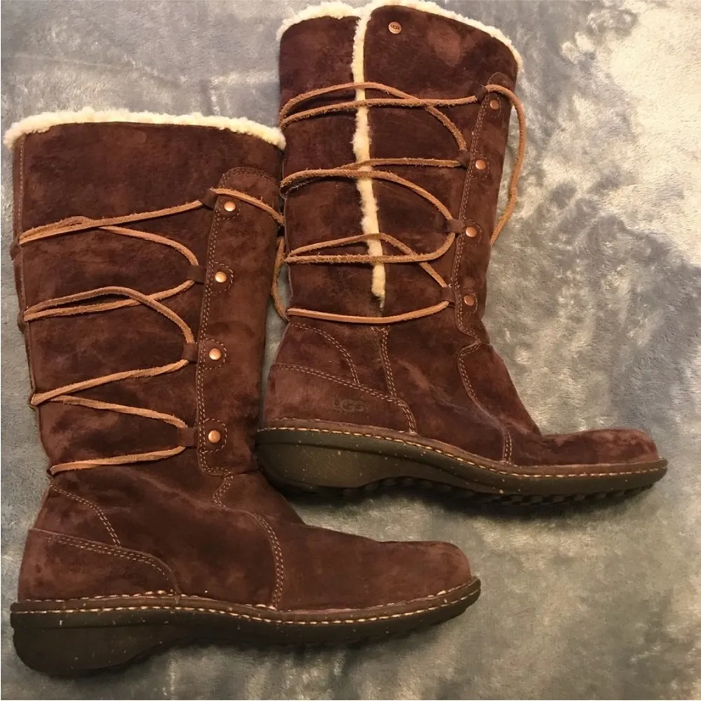 UGG Australia Surfcat Shearling Tall Suede BOOTS 5158 size 8 brown - Image 2