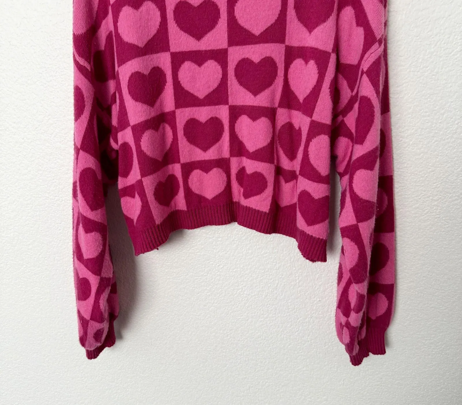 [Sincerely Jules] Pink Geometric Heart Print V-Neck Oversized Sweater Sz Medium - Image 6