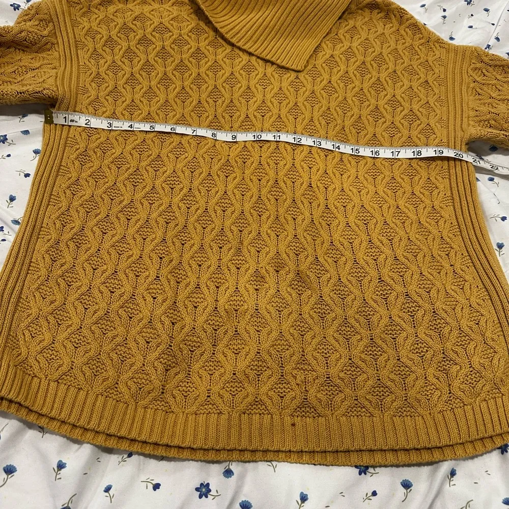 Jeanne Pierre Large Yellow Mixed Cable Knit Cowl Neck Sweater Pullover Sweater. - Image 3