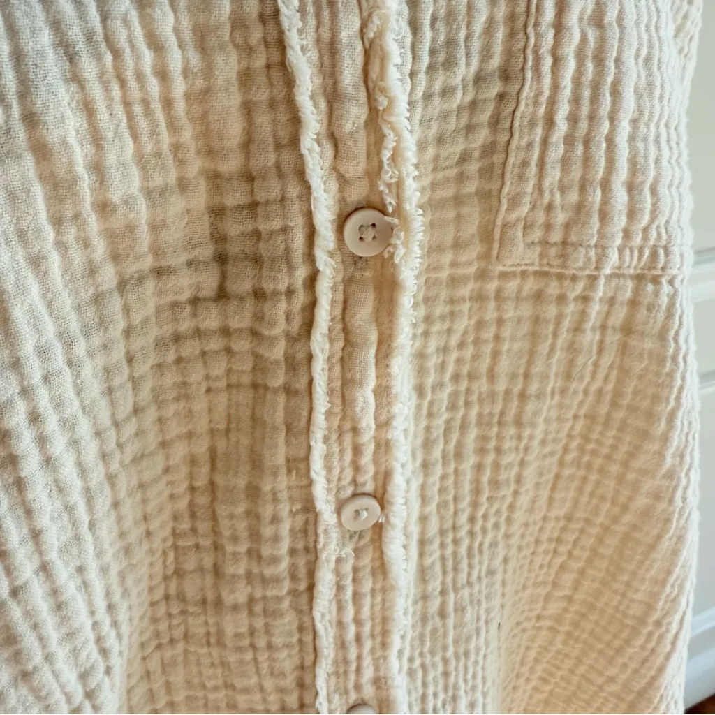 AERIE Gauzy Cover Up Button Down Oversized Long Sleeve Soft Oat Cream size XS - Image 4
