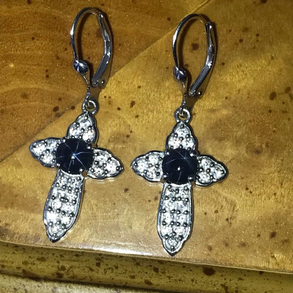 Natural Star Sapphire Sterling Silver Earrings - Image 2