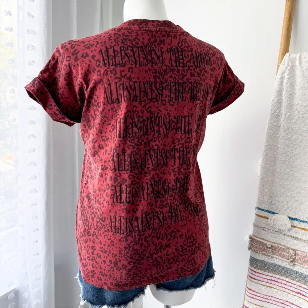 Allsaints Red Leopard Print Logo Front Short Sleeves Oversized T-Shirt XS/ Small - Image 4