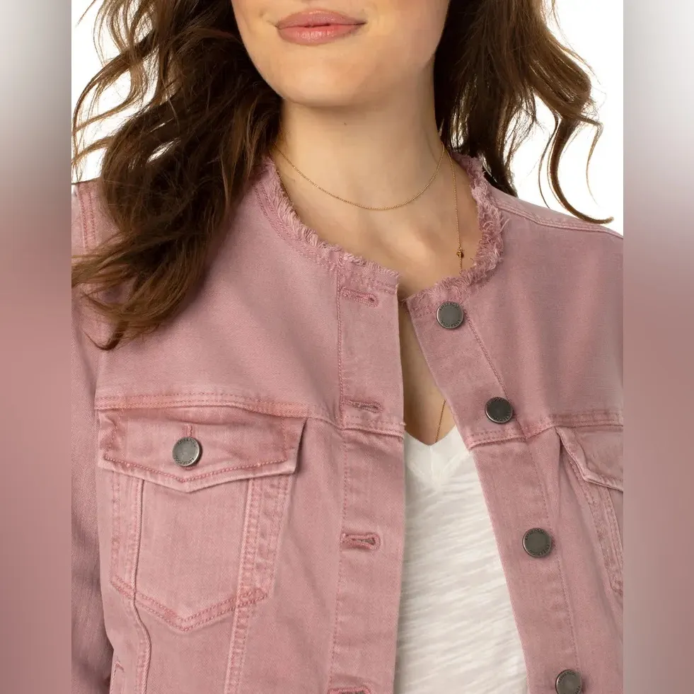 Liverpool Pink Denim Jean Jacket Women Size Small Aster Mauve Frayed - Image 3
