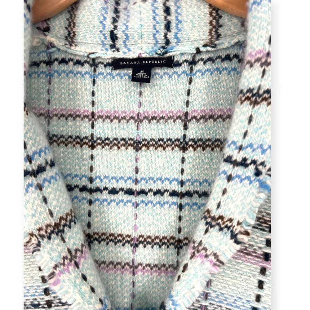 Banana Republic | M | Cardigan Women Knit Sweater Jacket Plaid Angora Pastel - Image 2