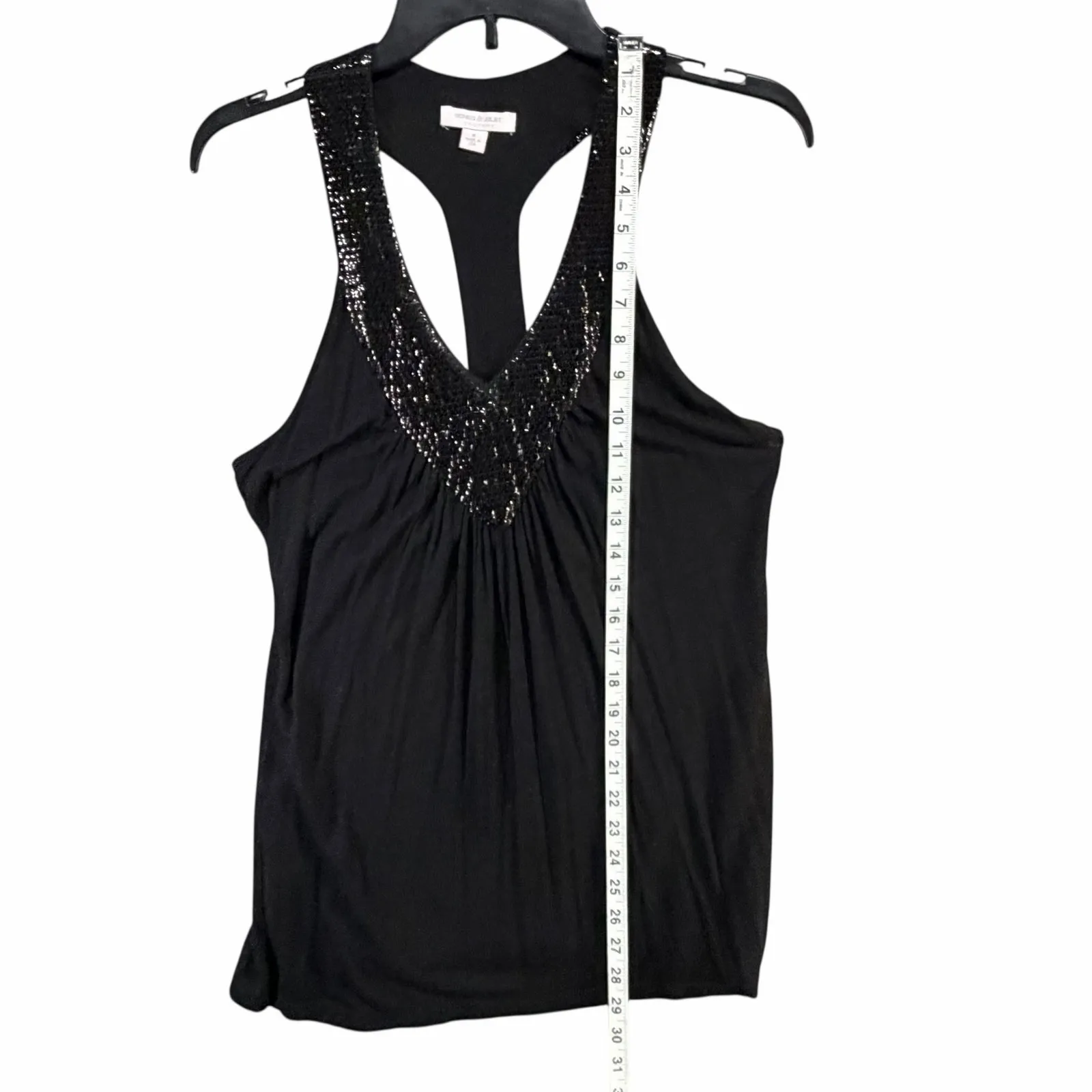 Romeo & Juliet Couture Top Womens M Black Embellished Racerback Flowy Boho Glam - Image 9