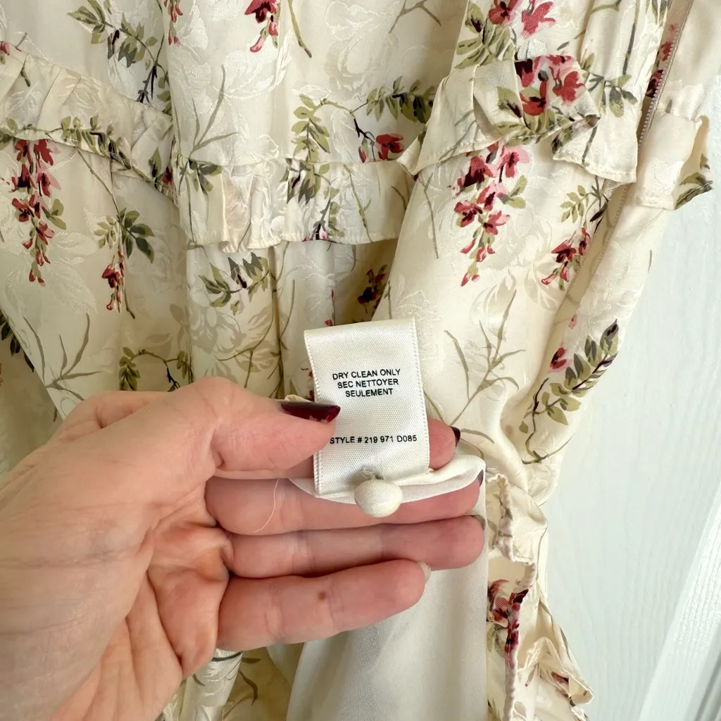 Rebecca Taylor Ivie Floral Ruffle Silk Blend Dress 2 Cream Ivory Pink Combo - Image 8