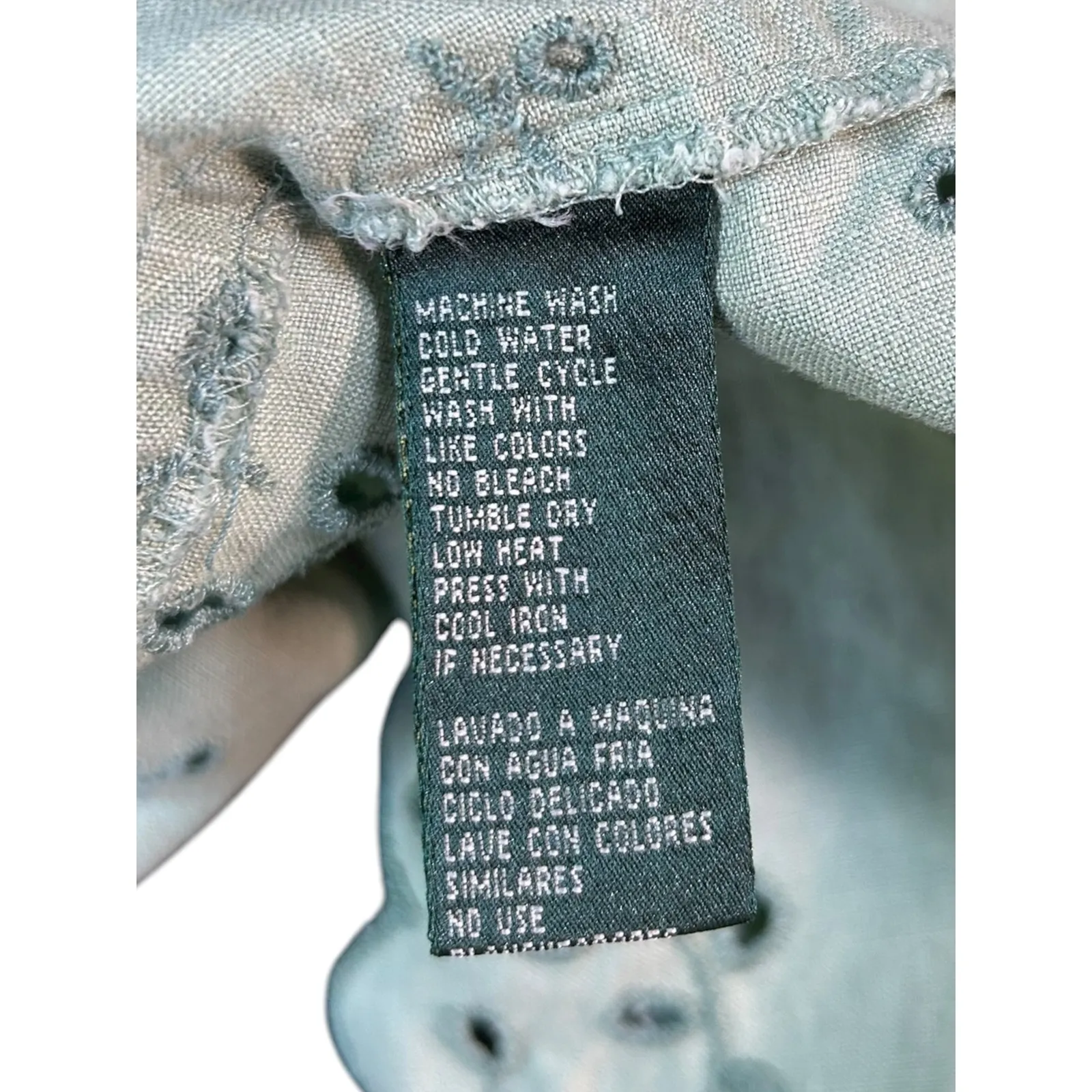 Lauren Ralph Lauren Green Floral Embroidered Linen Long Sleeve Button Up Shirt S - Image 5