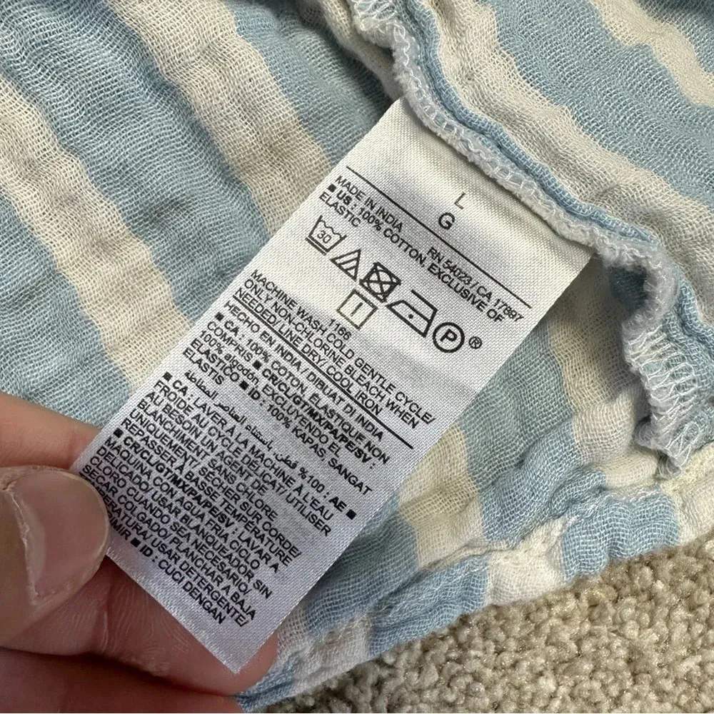 Old Navy Tie Shoulder Striped Smocked Babydoll Cami Swing Blouse Blue White L - Image 11