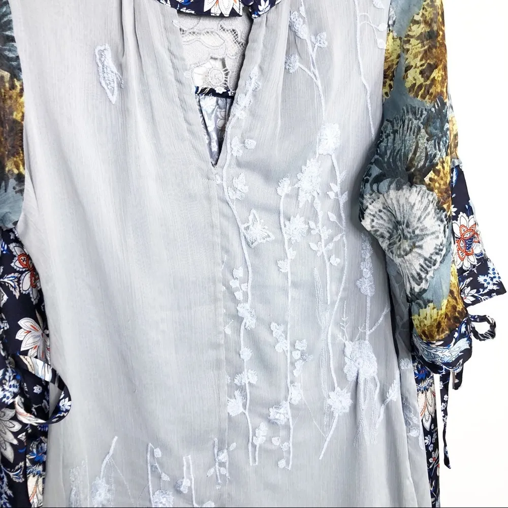 ANTHROPOLOGIE Tiny mixed fabric patterns embroidered BoHo dress - Image 3