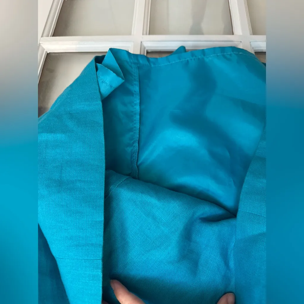 Talbots 100% Pure Irish Linen Chic Aqua Teal Sleeveless Midi Dress Size 10P - Image 6