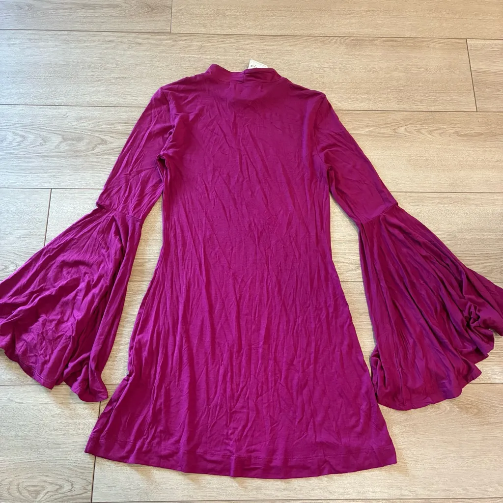 NWT FP Beach Free People Dare to Dance Magenta Bell Sleeve Mini Dress Size XS - Image 5