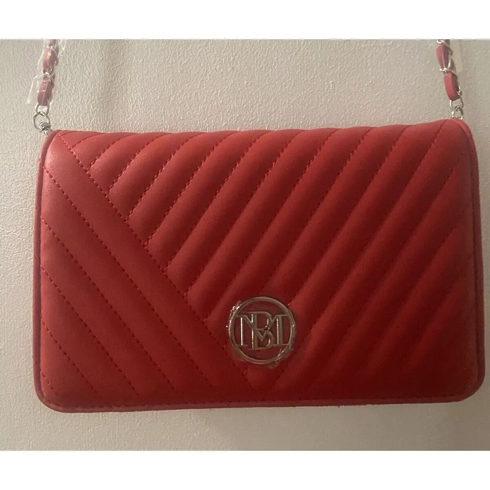 NEW Studio Badgley Mischka Crossbody Purse Red Silver Rope Chain Vegan Leather‎ - Image 3