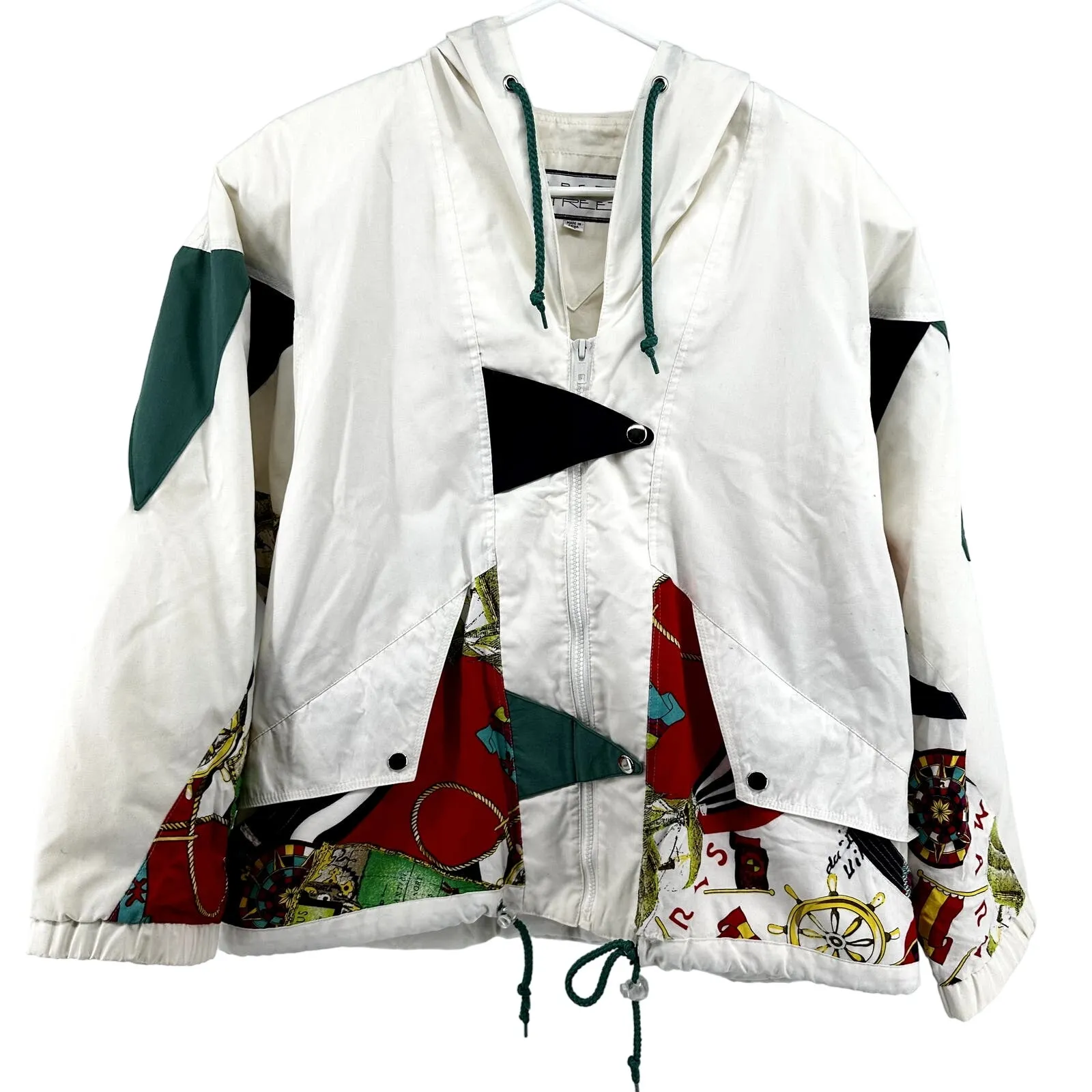 Vintage Mulberry Street Full Zip Windbreaker Jacket 90 Ski Hood Abstract White M Size M - Image 2